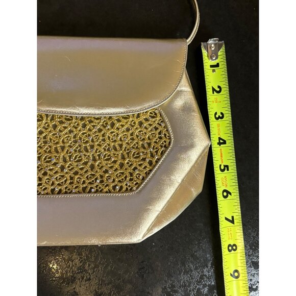 Vintage Stuart Weitzman Gold Evening Bag Embellished Lace Overlay Rhinestone - Picture 8 of 10